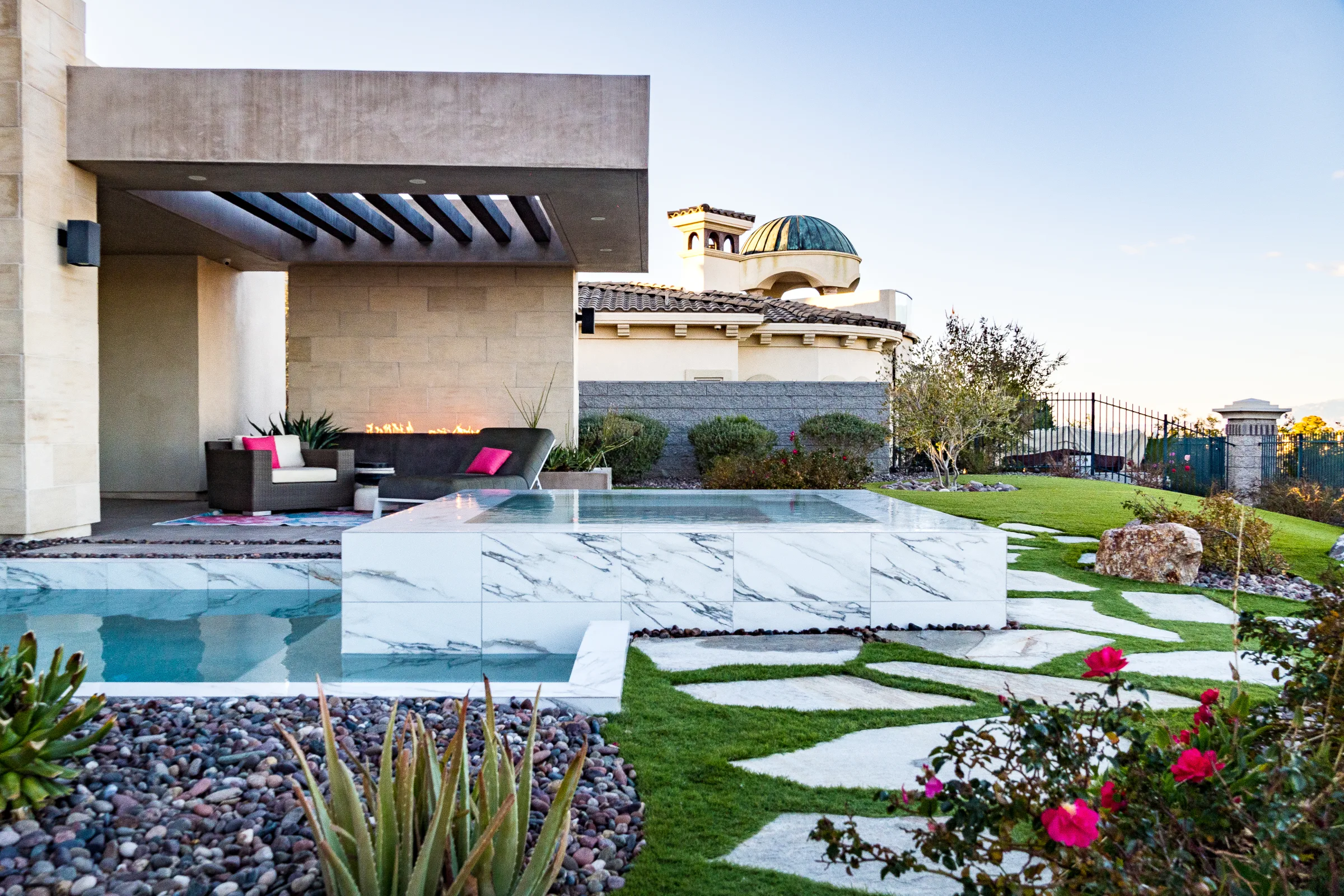 A finished Optima pool in a modern Las Vegas backyard