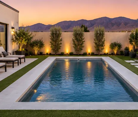 Cypress — wide Optima pool with a deep blue interior and built-in lighting in Las Vegas